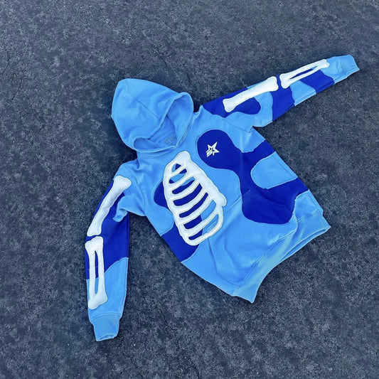 Sudadera Costillas Azul Vista Superior Fearless con gráfico streetwear en hoodie unisex