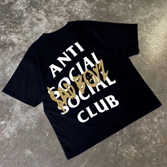 Anti Social Gold Script Graphic T-Shirt