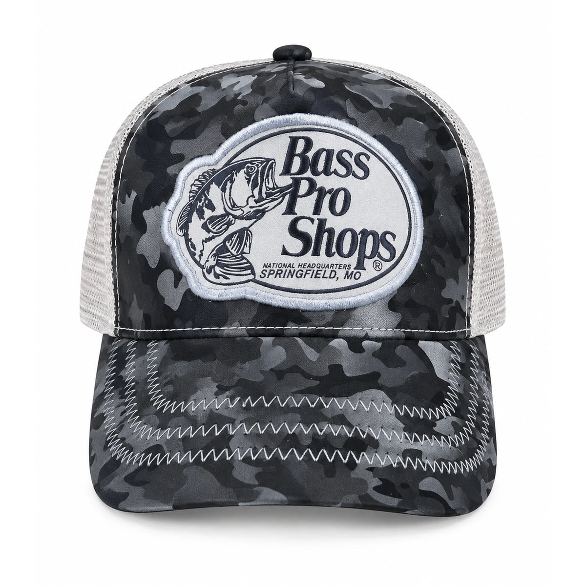 Gorra BASS PRO SHOPS Camuflaje Negra Beige Fearless vista frontal