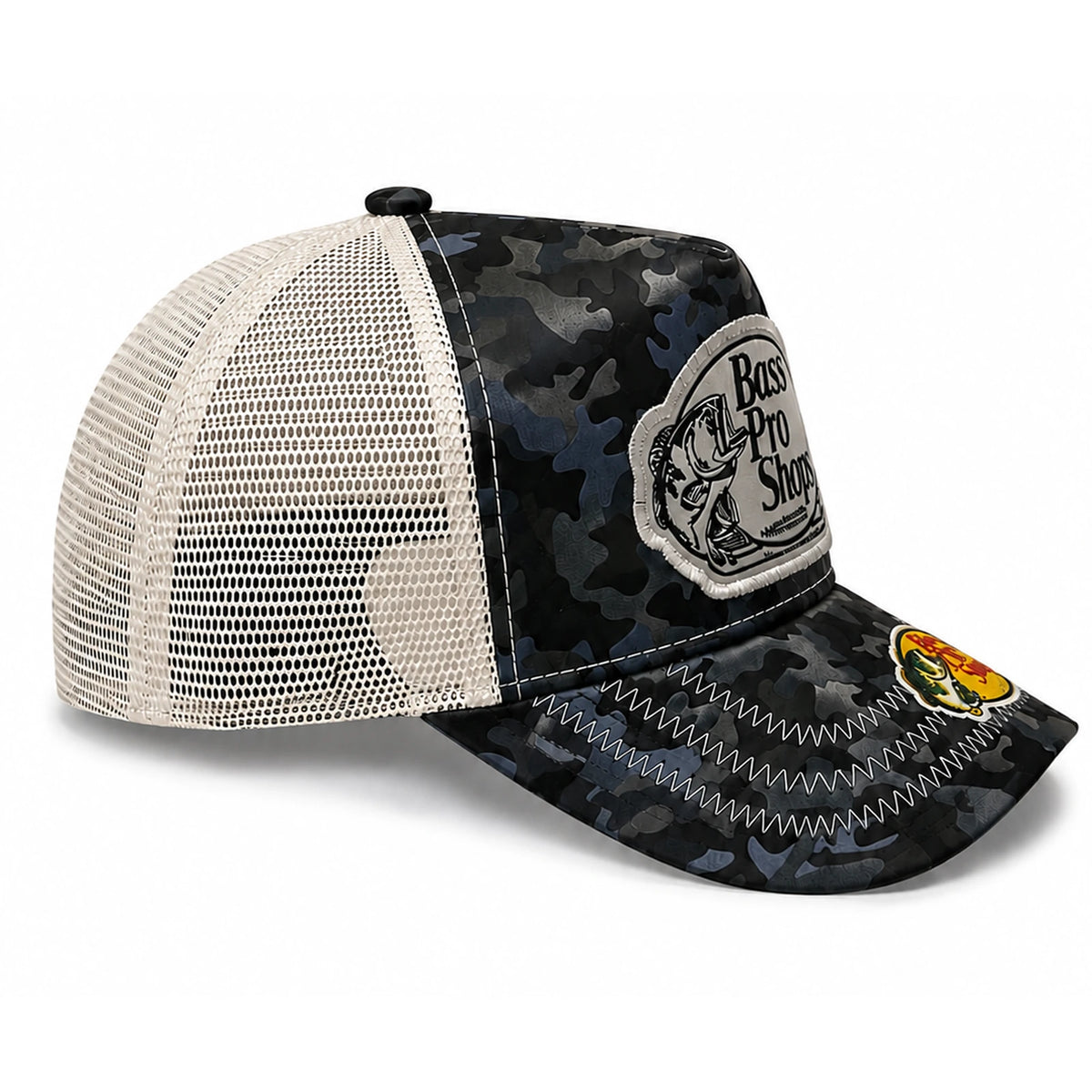 Gorra BASS PRO SHOPS Camuflaje Negra Beige Fearless vista lateral
